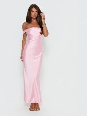 Pink long satin dress